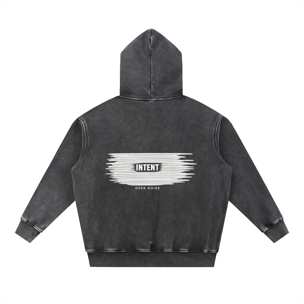 INTENT OVER NOISE Hoodie — Snow Wash Fleece Oversize Hoodie