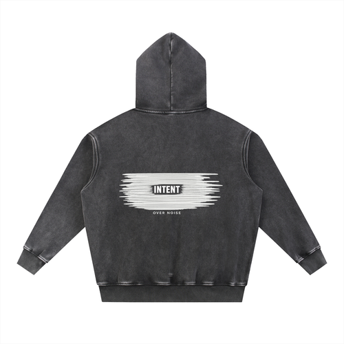 INTENT OVER NOISE Hoodie — Snow Wash Fleece Oversize Hoodie