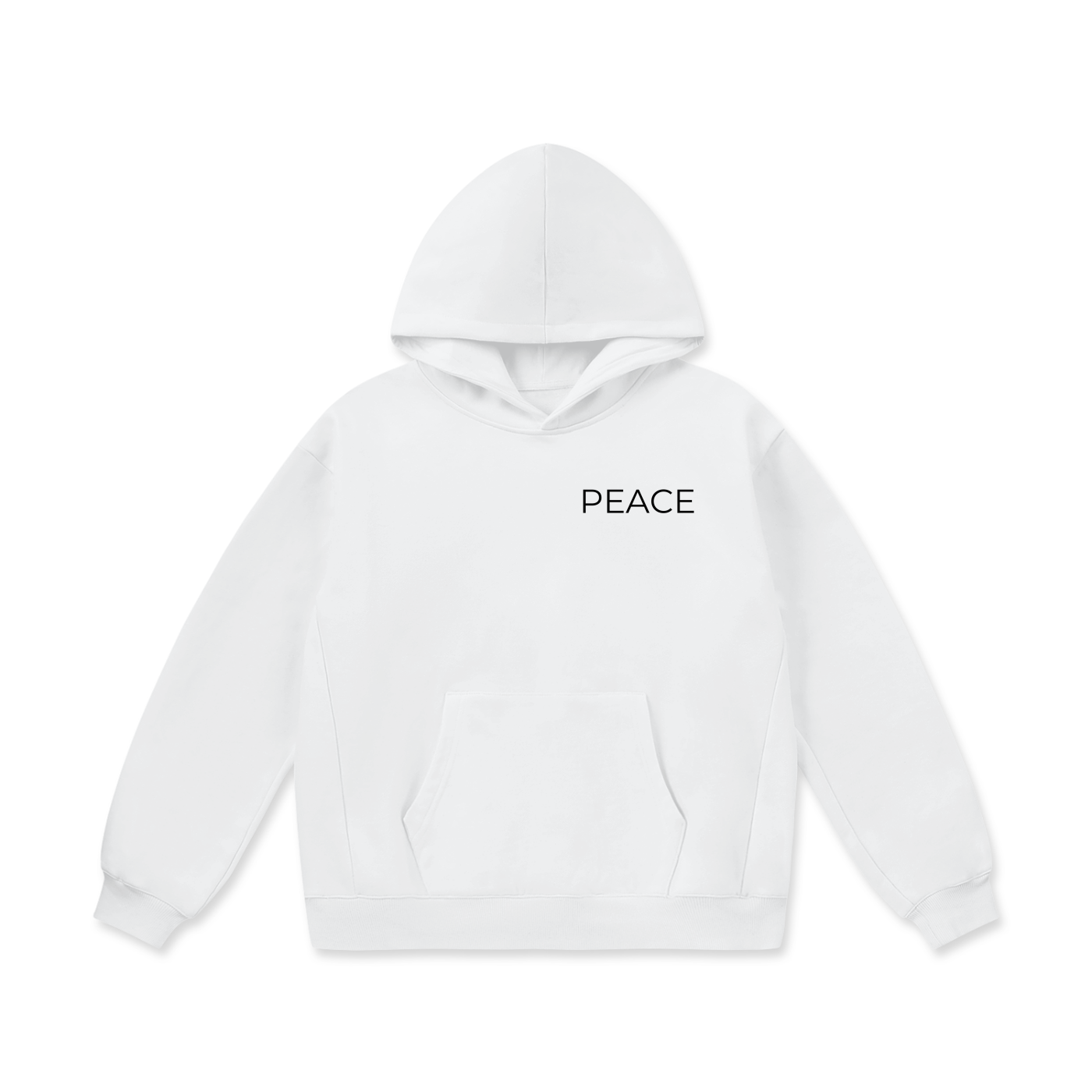 PEACE Hoodie — White Oversize Cotton Boxy Fleece Hoodie