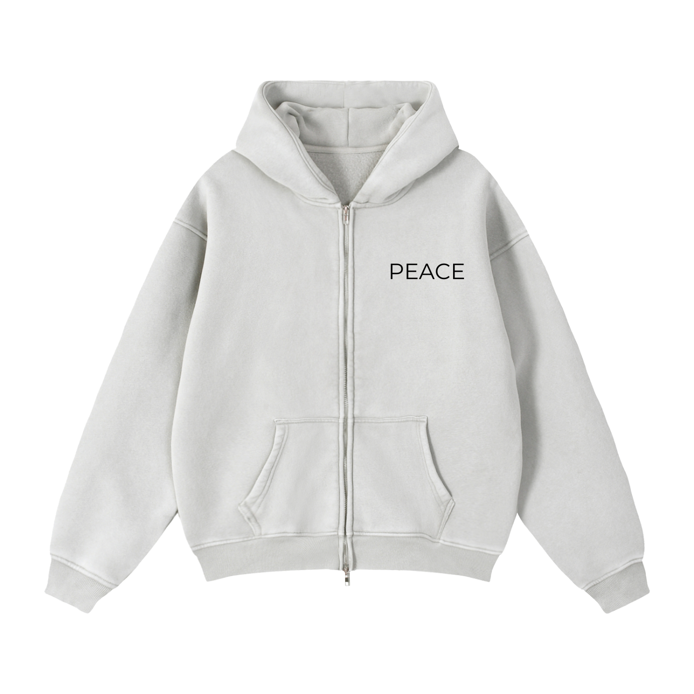 PEACE Zip Up hoodie — White Oversize HoodieZip-Through Boxy Fleece Hoodie