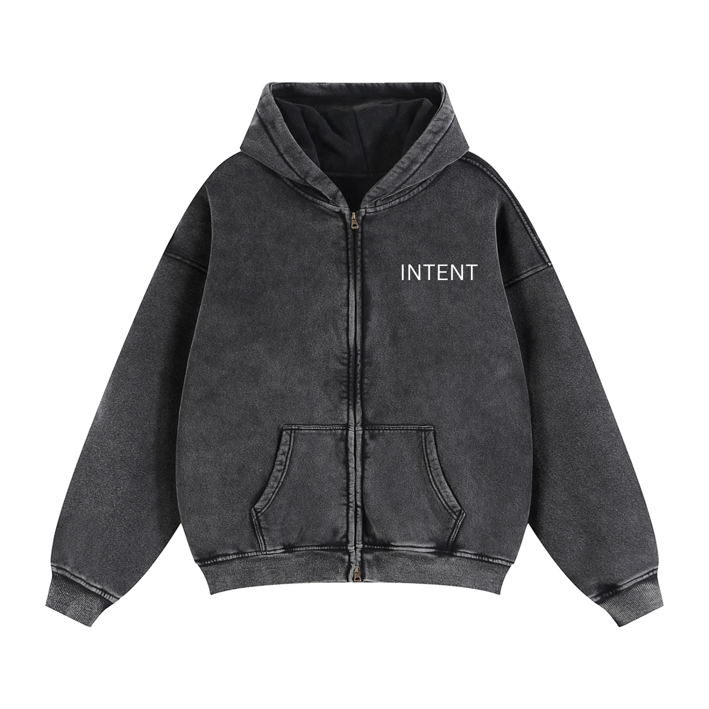 INTENT OVER NOISE Zip Up Hoodie — Zip-Through Boxy Fleece Hoodie